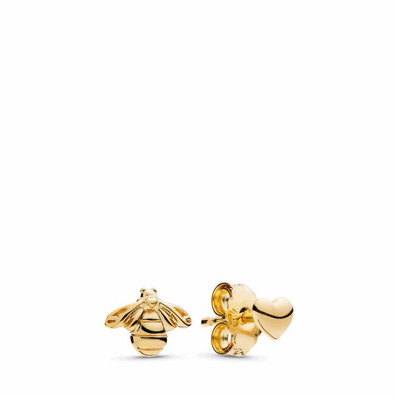 Pandora Australia Shine™ Heart & Bee Stud Earrings - 18ct Gold Plated | ERTZNV651